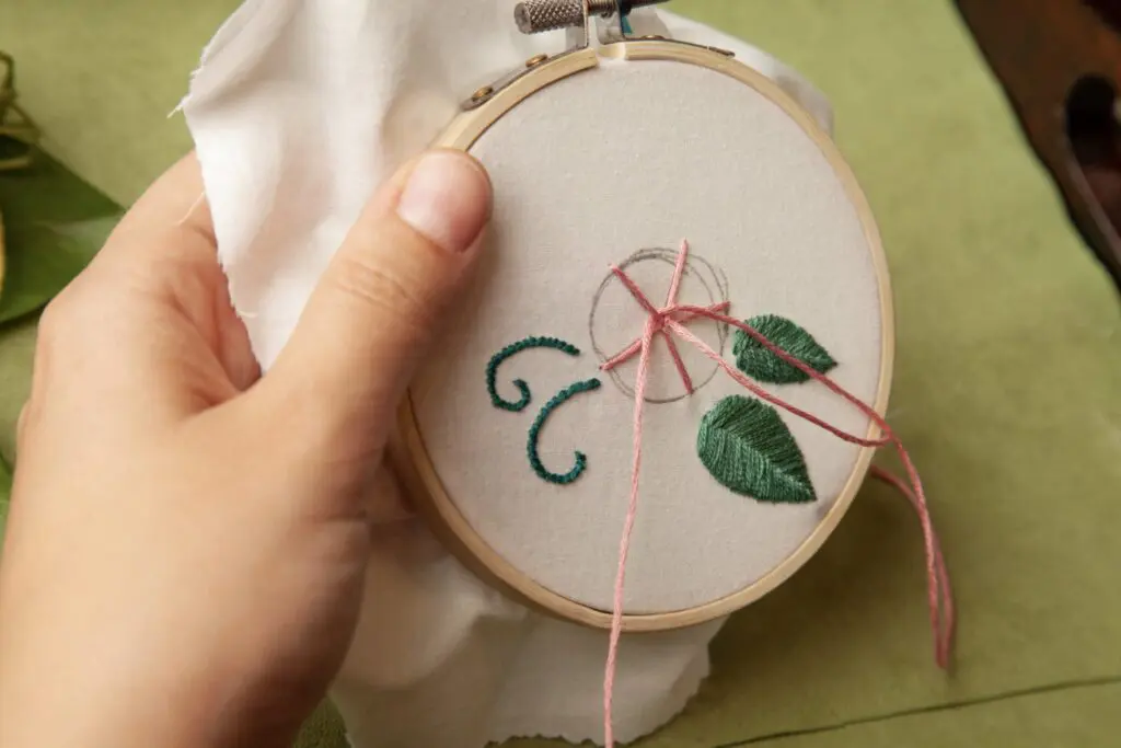 Rose Embroidered Bag Wheel Stitch Step 7A