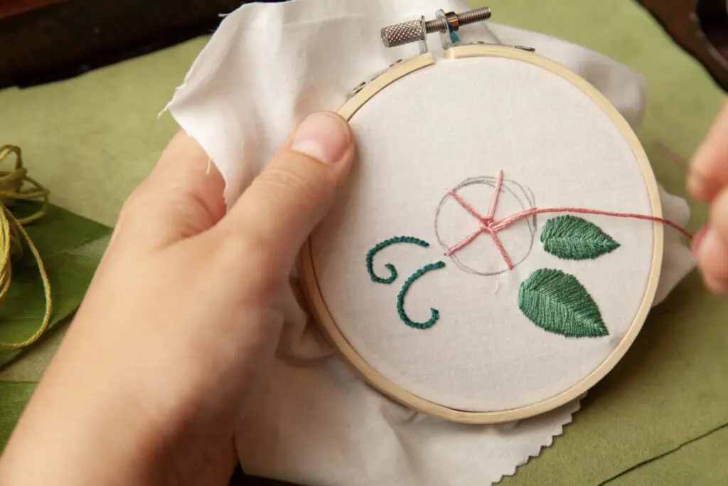 Rose Embroidered Bag Wheel Stitch Step 7C