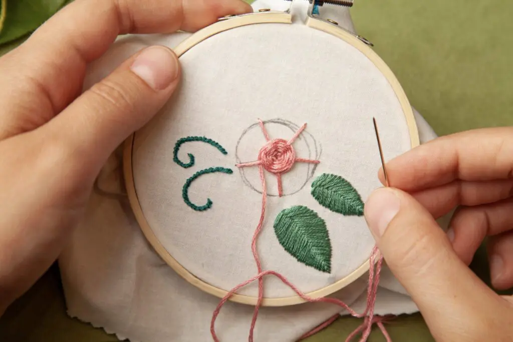 Rose Embroidered Bag Wheel Stitch Step 9