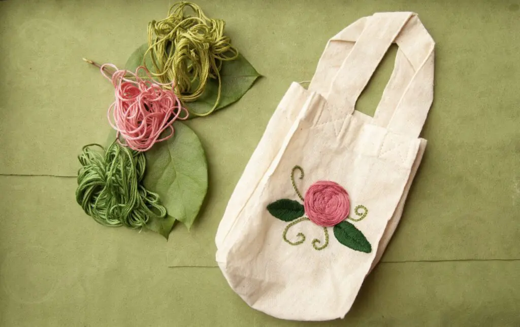 DIY Rose Embroidered Bag Completed